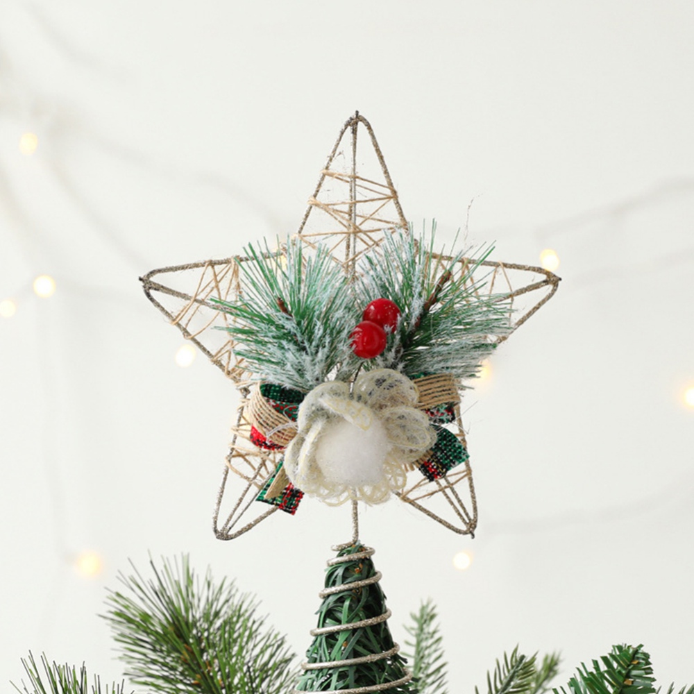 Christmas Tree Topper Star, Star Treetop with Bowknot Pine Needles Pine  Cones for Christmas Tree Decorations Home Party Ornament 